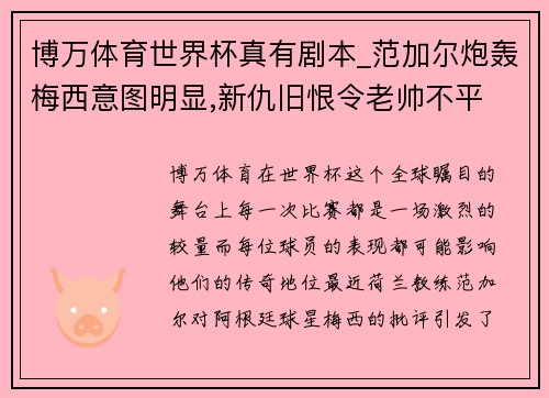 博万体育世界杯真有剧本_范加尔炮轰梅西意图明显,新仇旧恨令老帅不平 - 副本